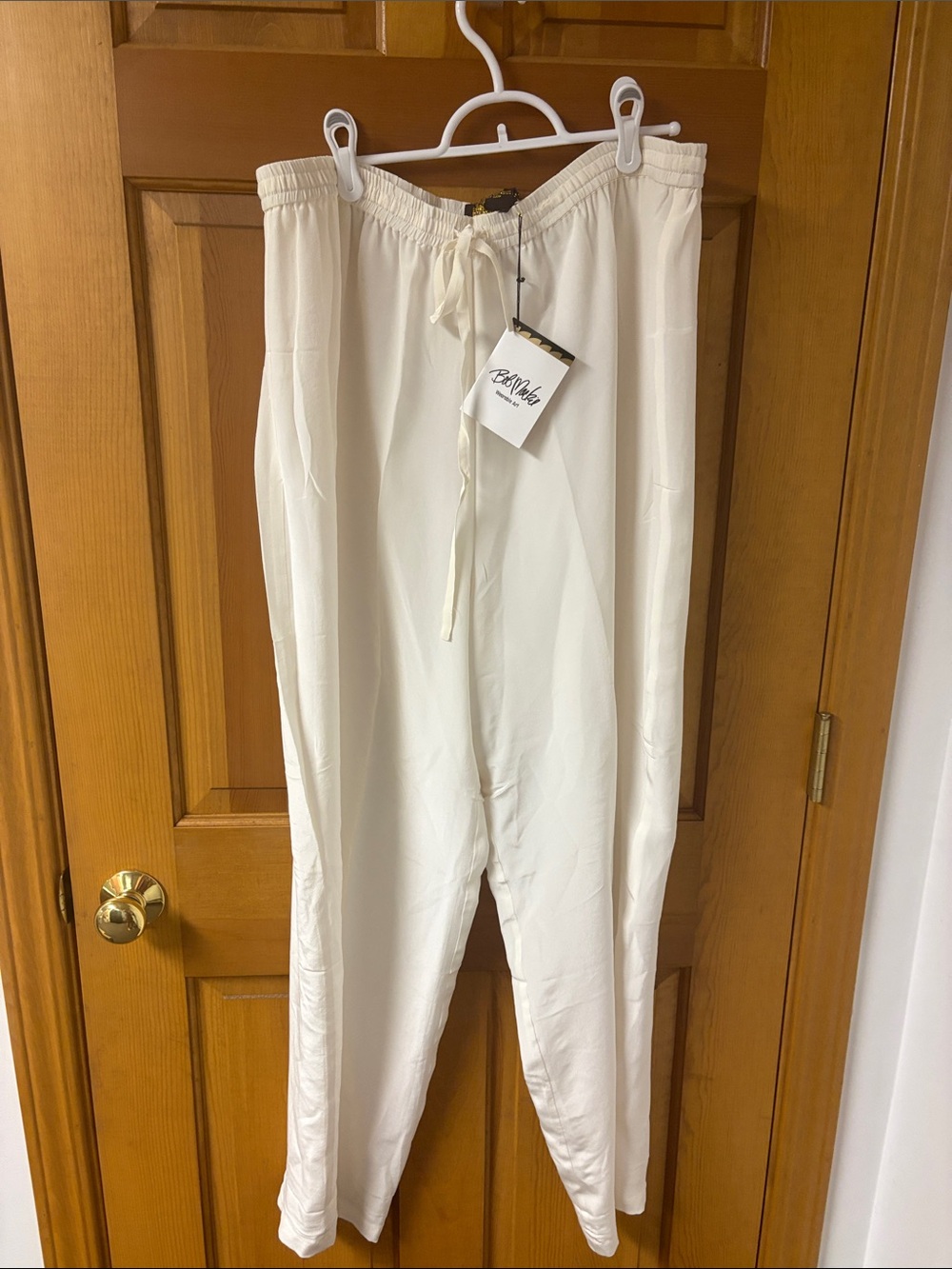 Bob mackie size xl Off-White Drawstring silk pants brand new